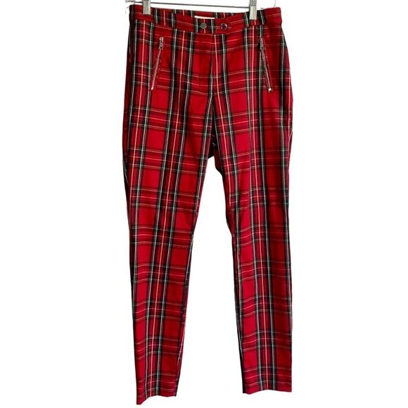 H&M Red Green Trousers Fitted Pants Size 8 - Picture 1 of 9